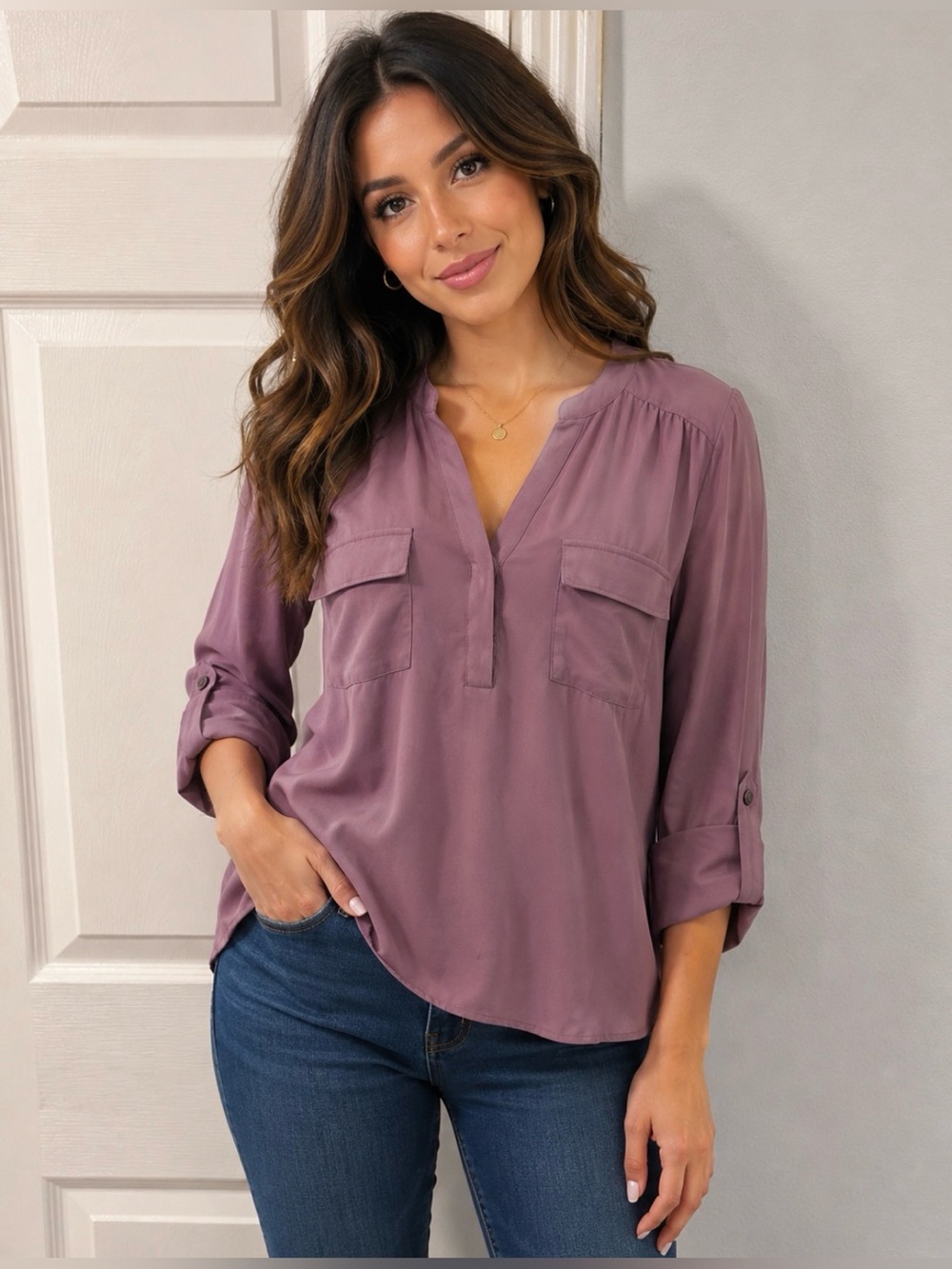 NWT Torrid Harper Blouse Size 2 Dusty Mauve Purple 3/4‎ Sleeve Tunic Top